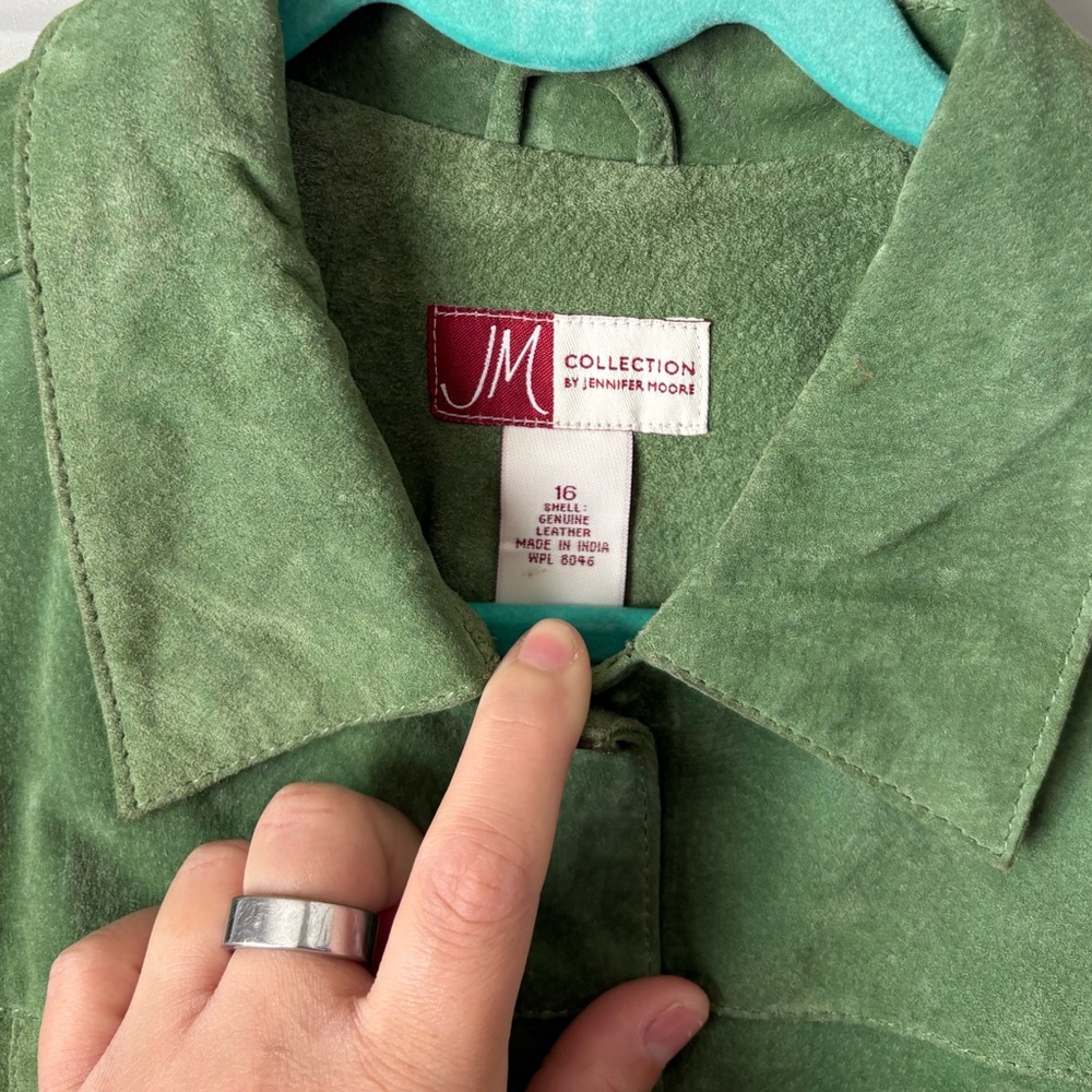 JM Collection Green Suede Button-Up Jacket - Picture 3 of 6